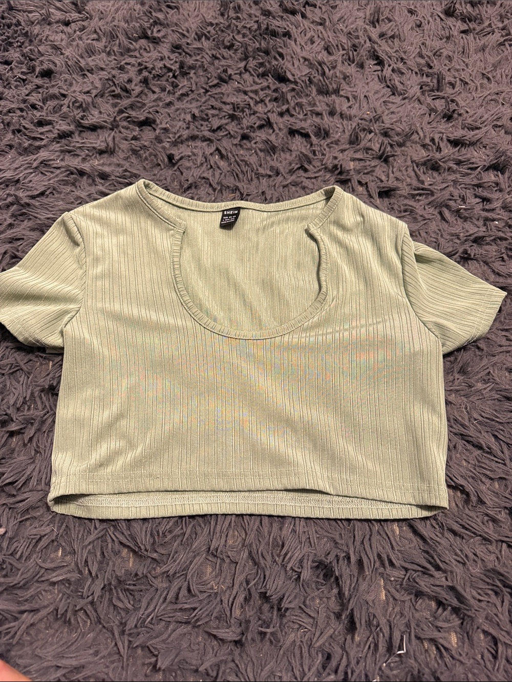 SHEIN Olive Green Ribbed Scoop Neck Crop Top